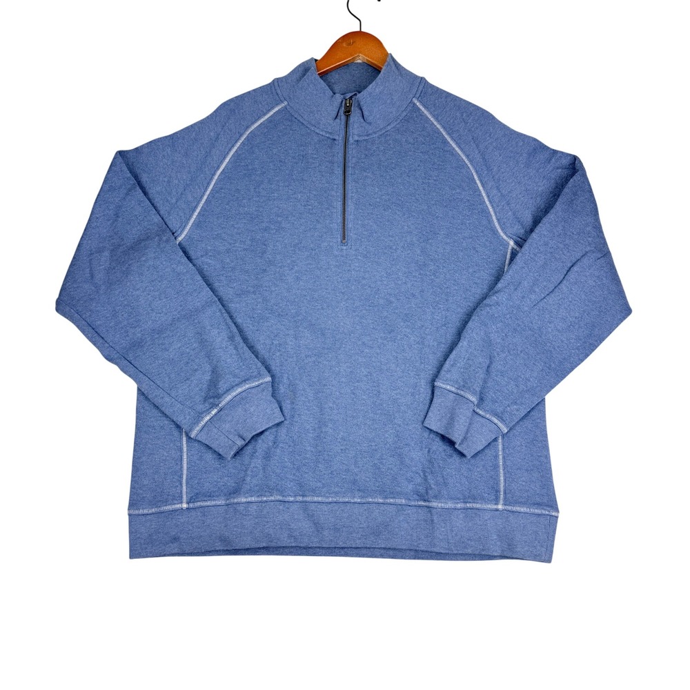 LL Bean 1/4 Zip Pullover Sweater Mens Large Blue Cotton Traditional Fit 301192
